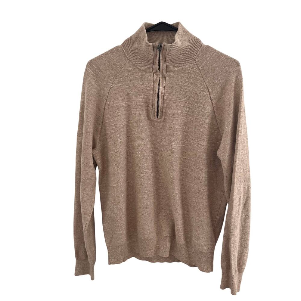 J.Crew Sweater Mens Size Medium Beige 1/4 Zip Preppy Outdoor Pullover Textured
